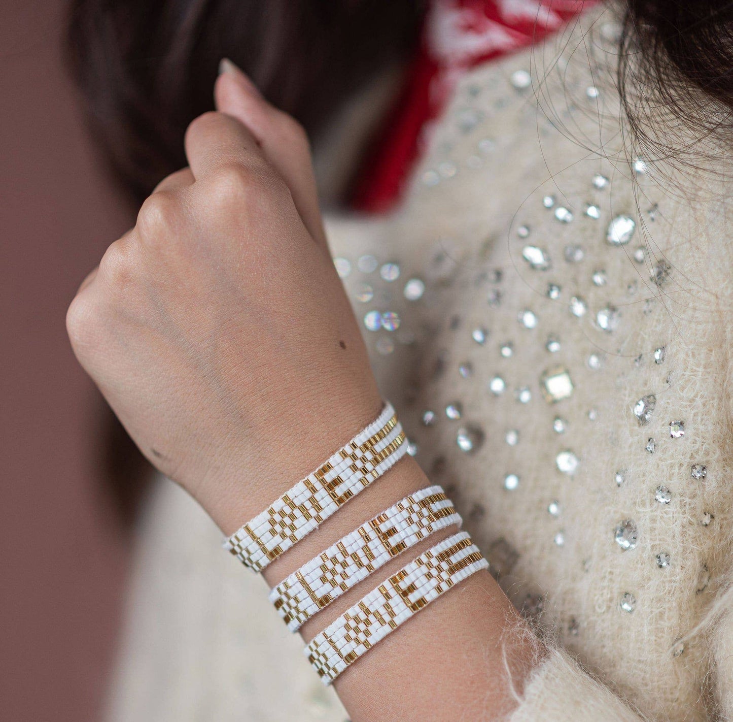 Love Is Project: Seed Bead LOVE Bracelet - White & Gold