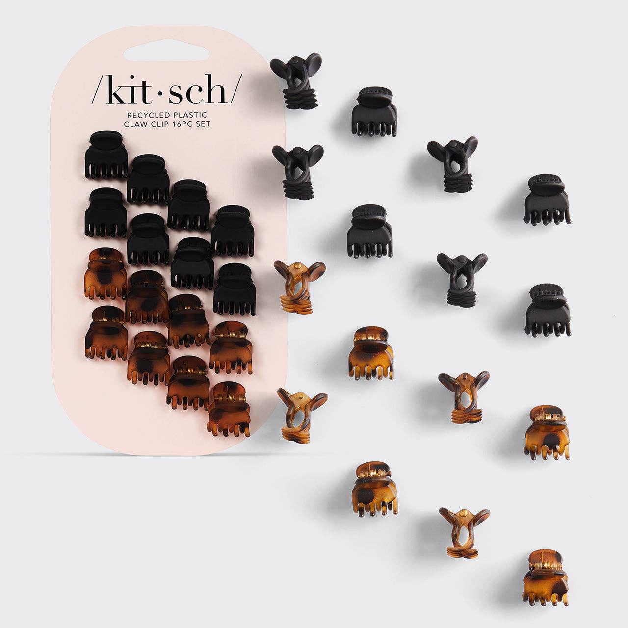 KITSCH: Recycled Plastic Micro Classic Claw Clips 16pcSet-Blk & Tort