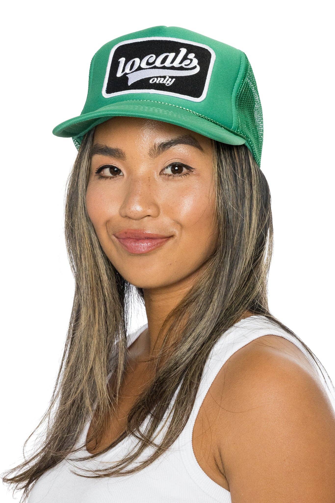 Friday Feelin': Locals Only Script Trucker Hat in Green