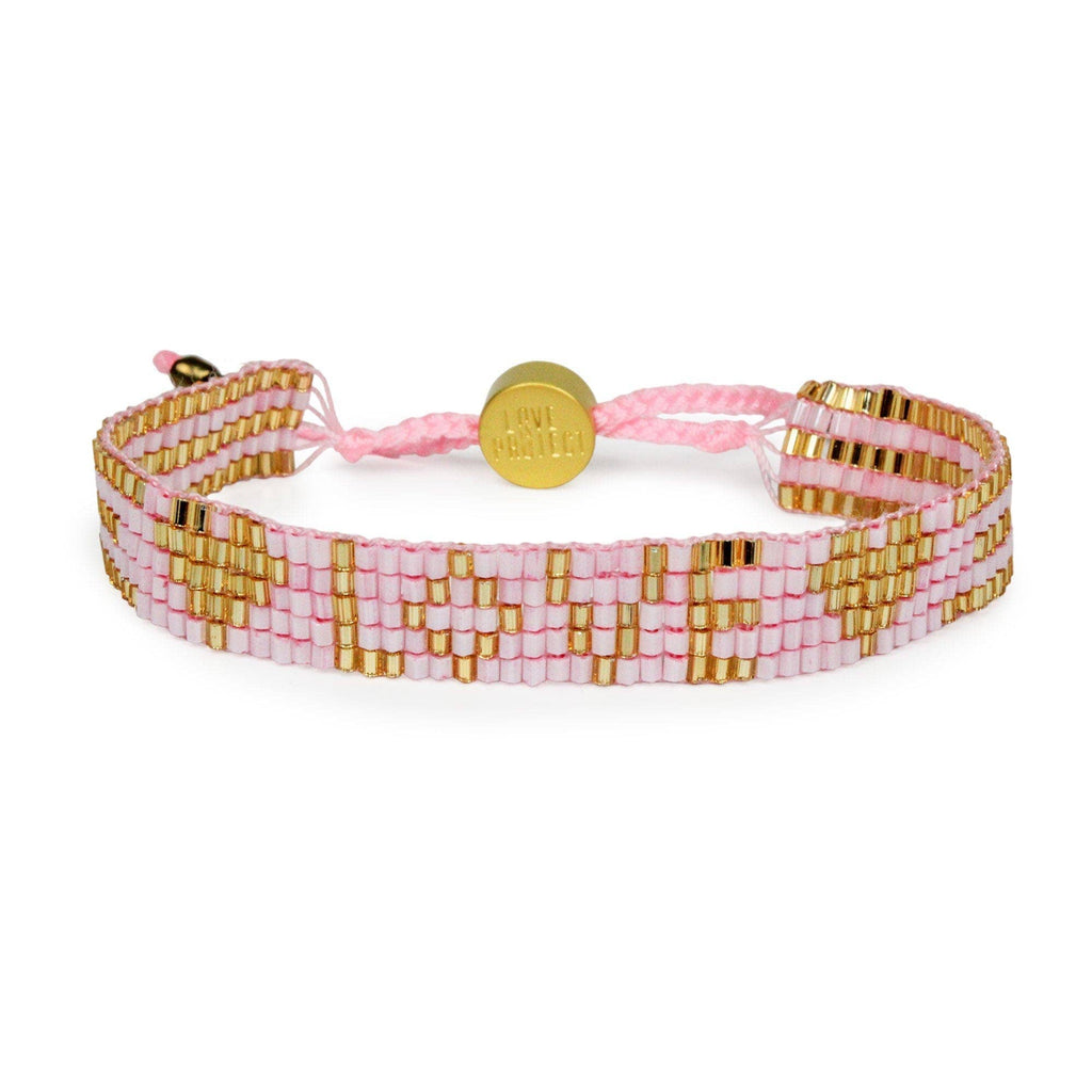 Love Is Project: Seed Bead LOVE with Hearts Bracelet - Light Pink
