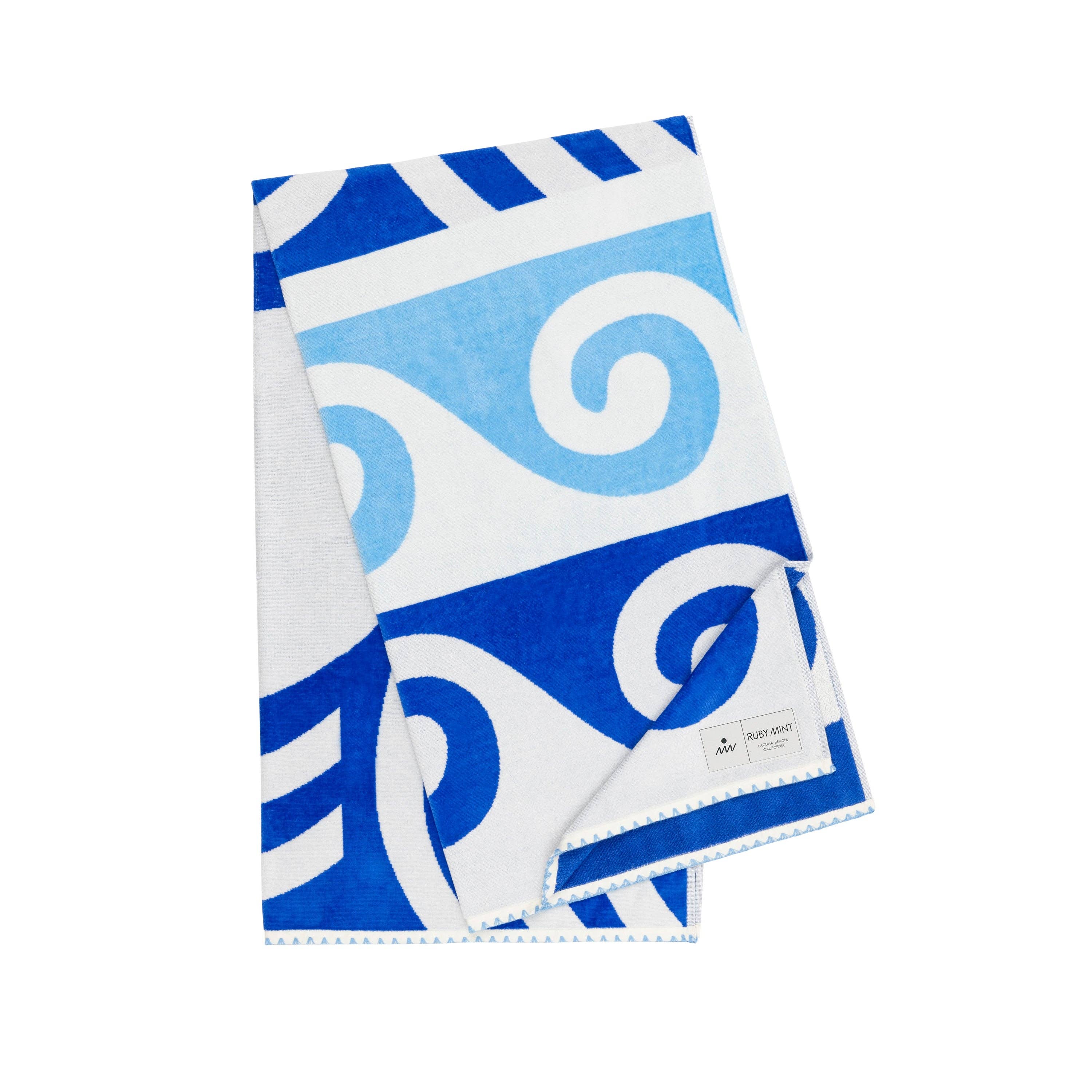 Ruby Mint Cotton Beach Towel Milos (Blue & Ivory)