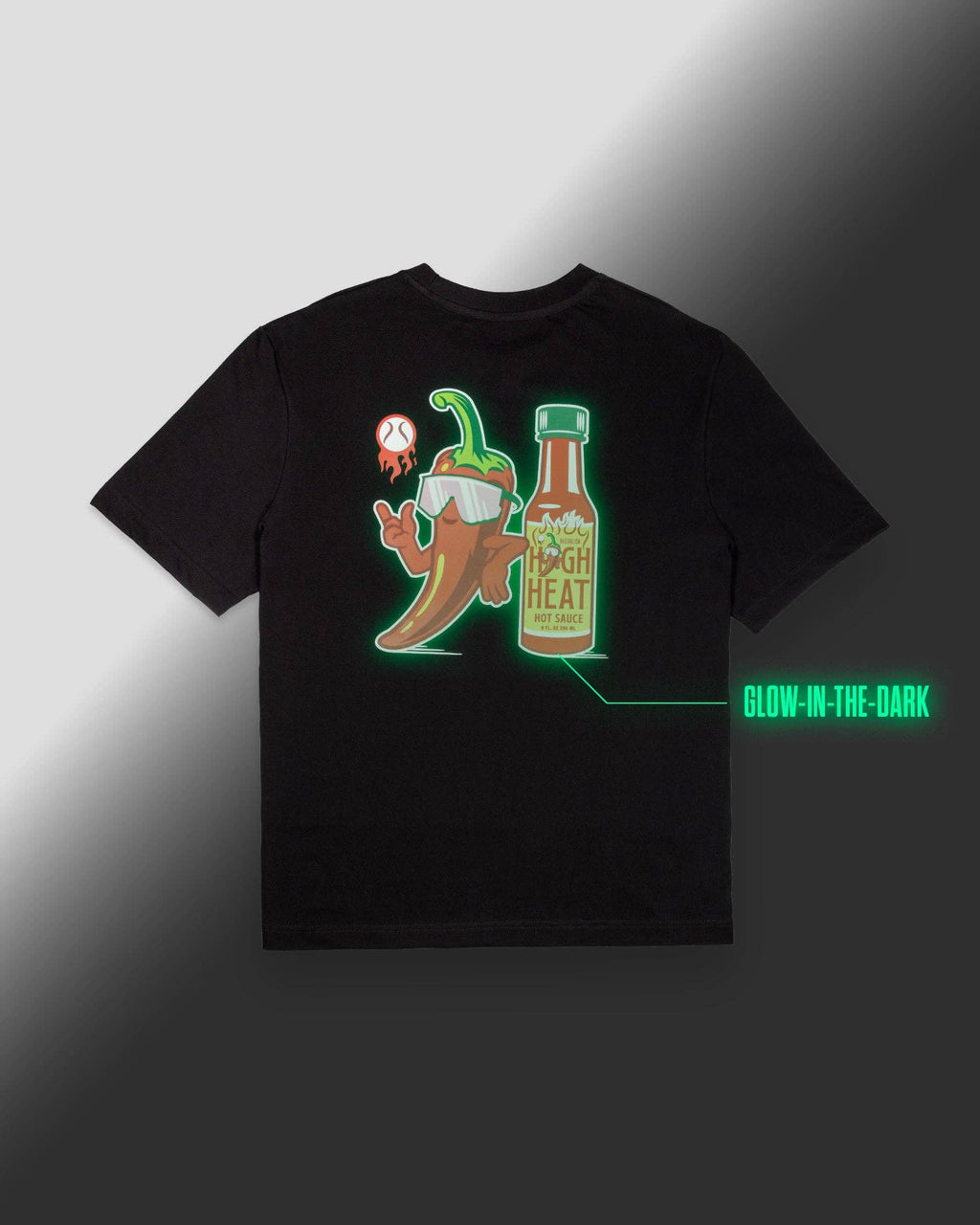 Baseballism: High Heat Hot Sauce Glow in the Dark T-Shirt (Black) - Youth