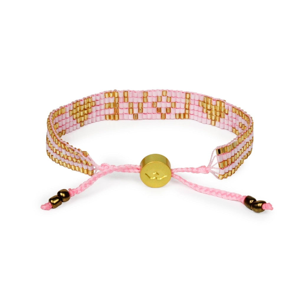 Love Is Project: Seed Bead LOVE with Hearts Bracelet - Light Pink