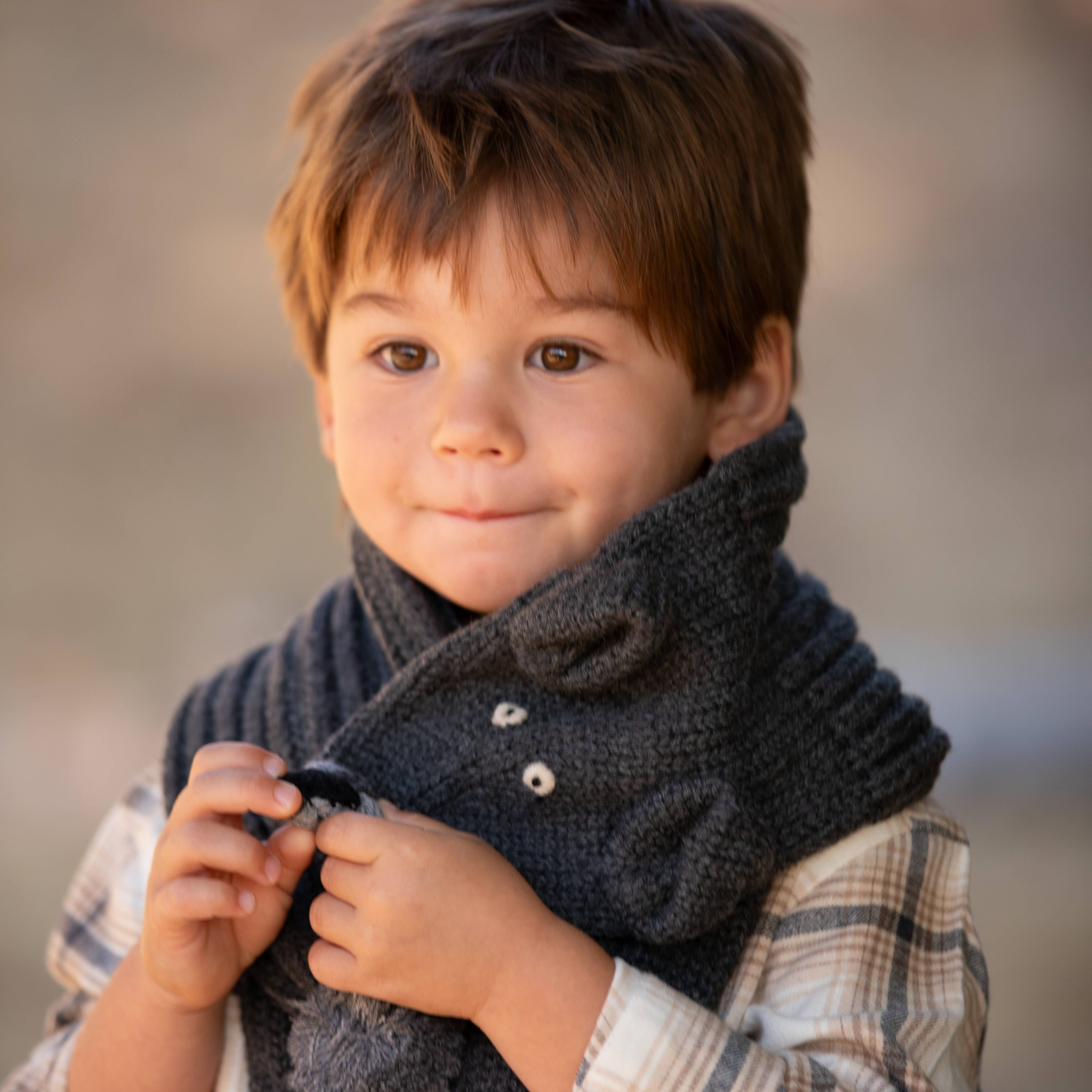 Peppercorn Kids: Knit Black Bear Scarf - Grey