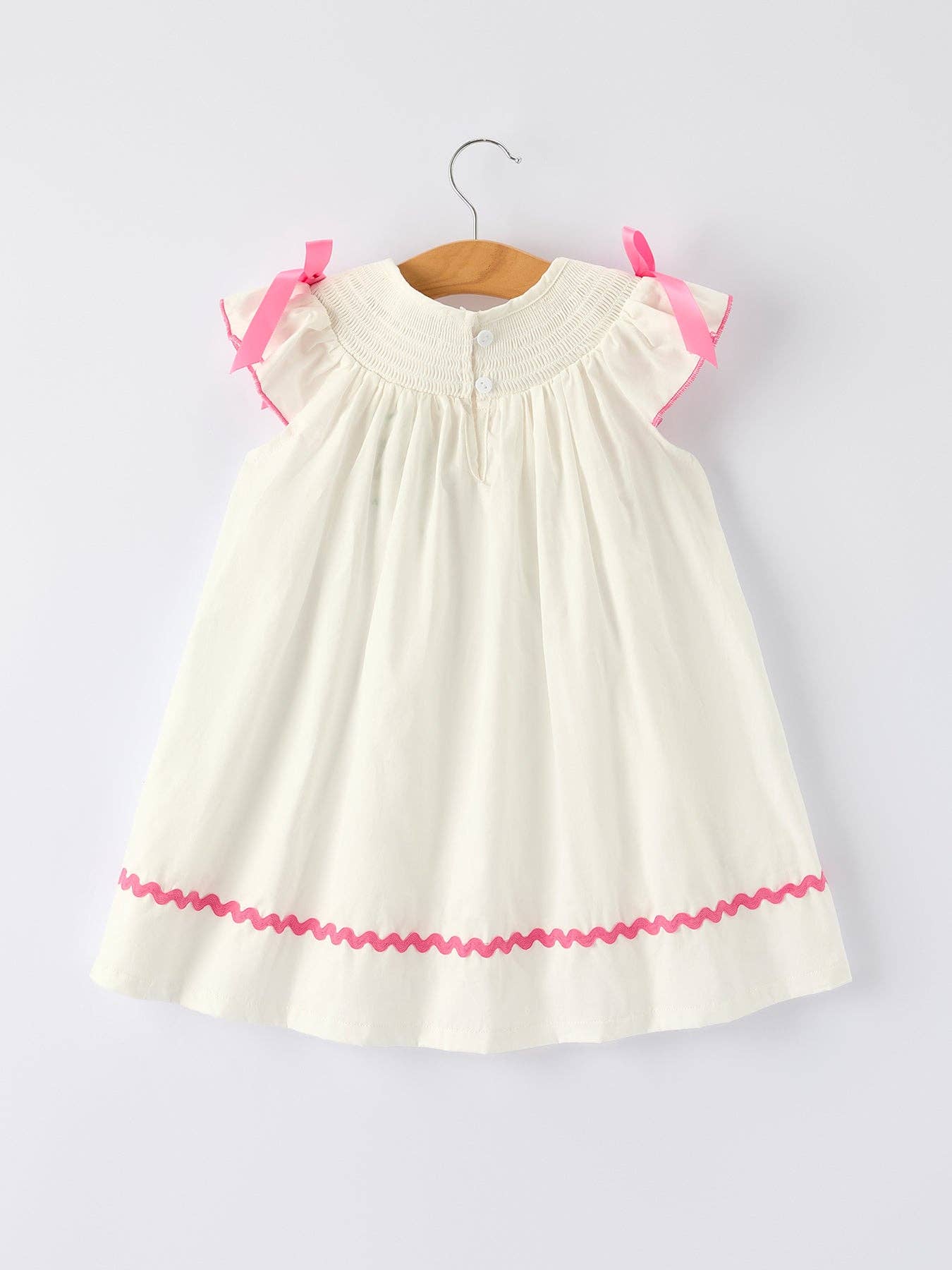 Rylee Faith: Fall White Girls Dress with Pink Bow Embroidery