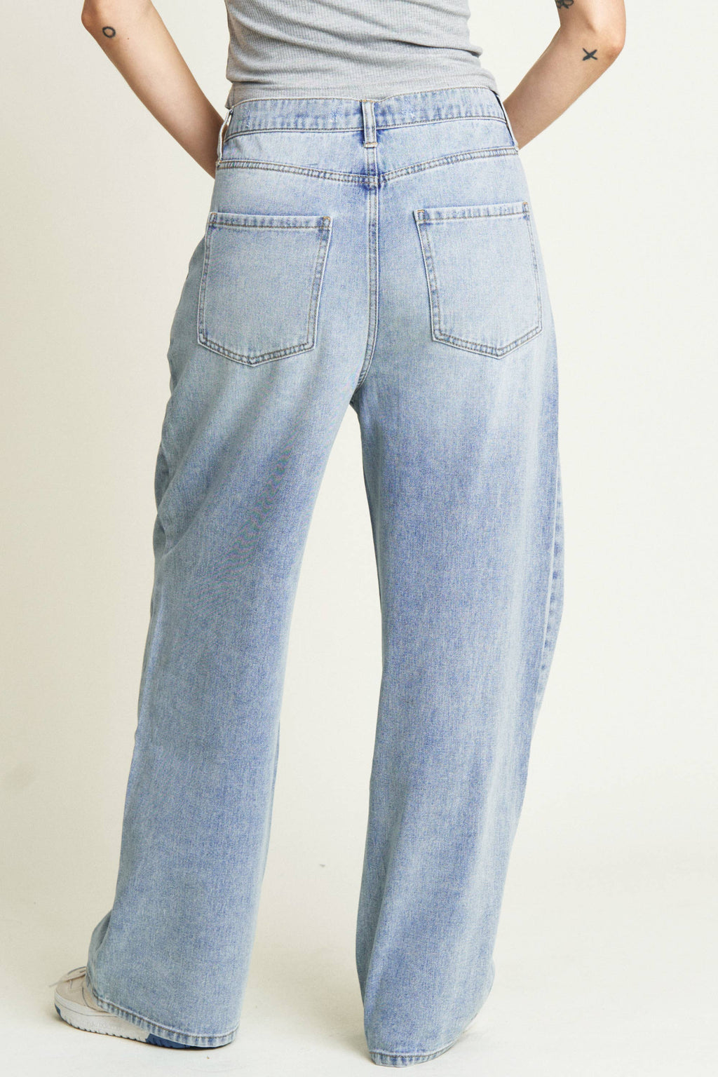 Oliver Logan: Thompson Low Slung Wide Leg Denim - Light Indigo Worn