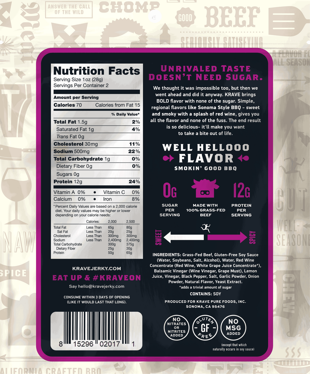 KRAVE: Sonoma Style BBQ Zero Sugar Jerky