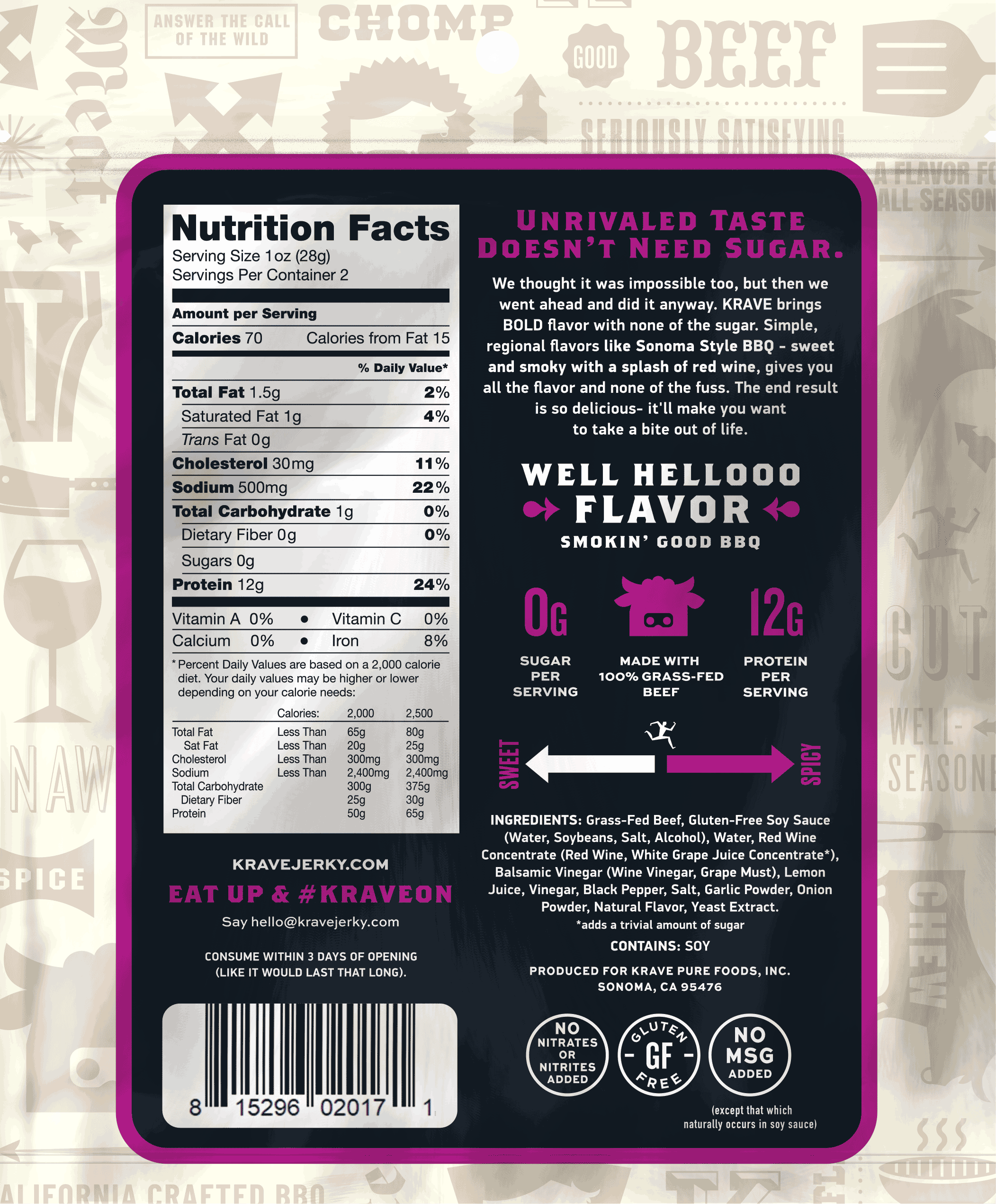 KRAVE: Sonoma Style BBQ Zero Sugar Jerky