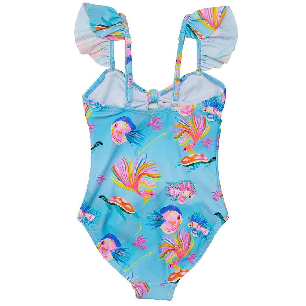 Snapper Rock Swimwear Girl's Frill Swimsuit (Kaleido Fish)