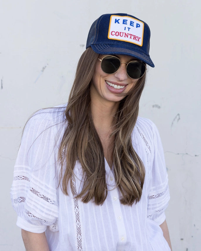 Friday Feelin' Keep It Country Trucker Hat (Denim)