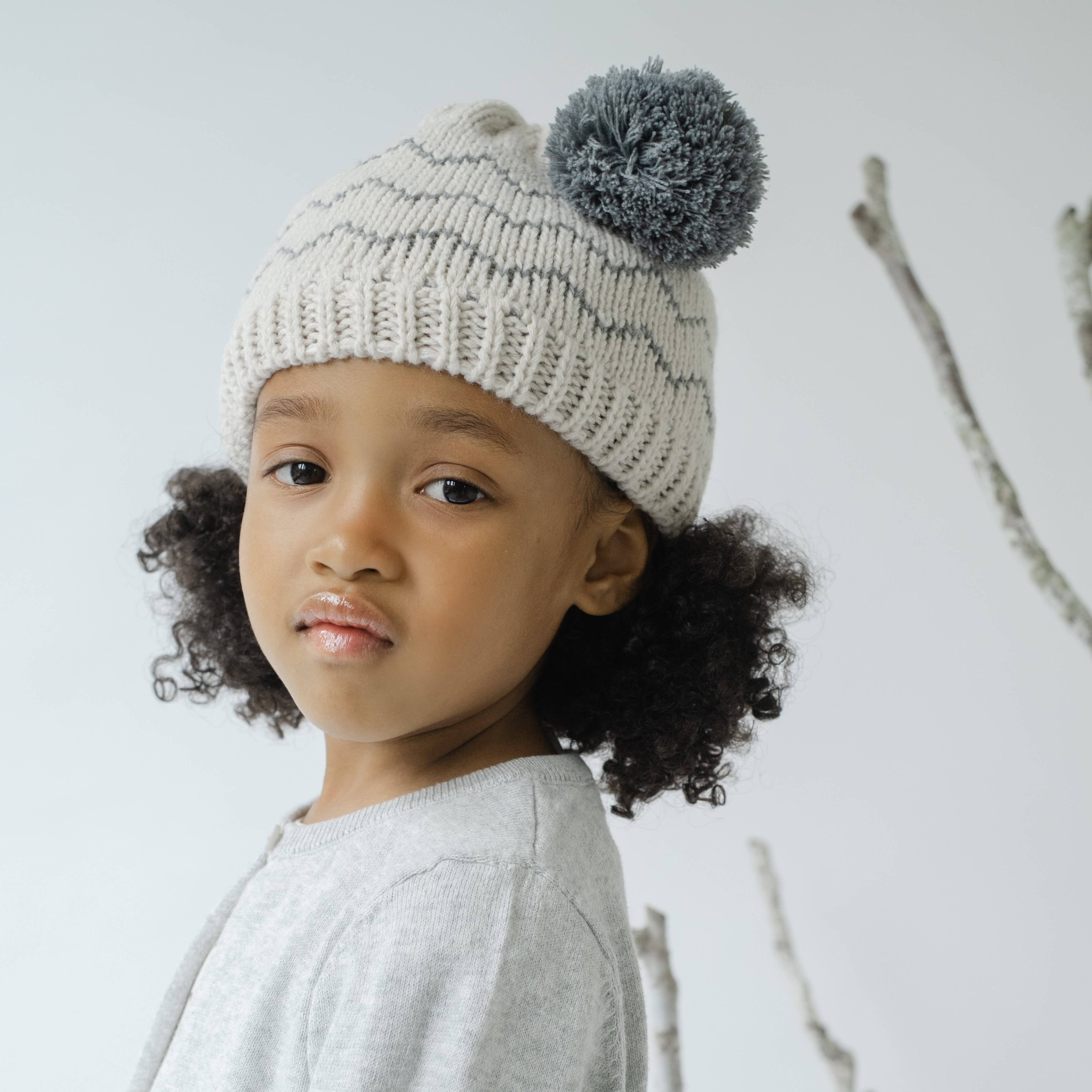 Peppercorn Kids: Zigzag Patterned Knit Beanie - Oat/Grey