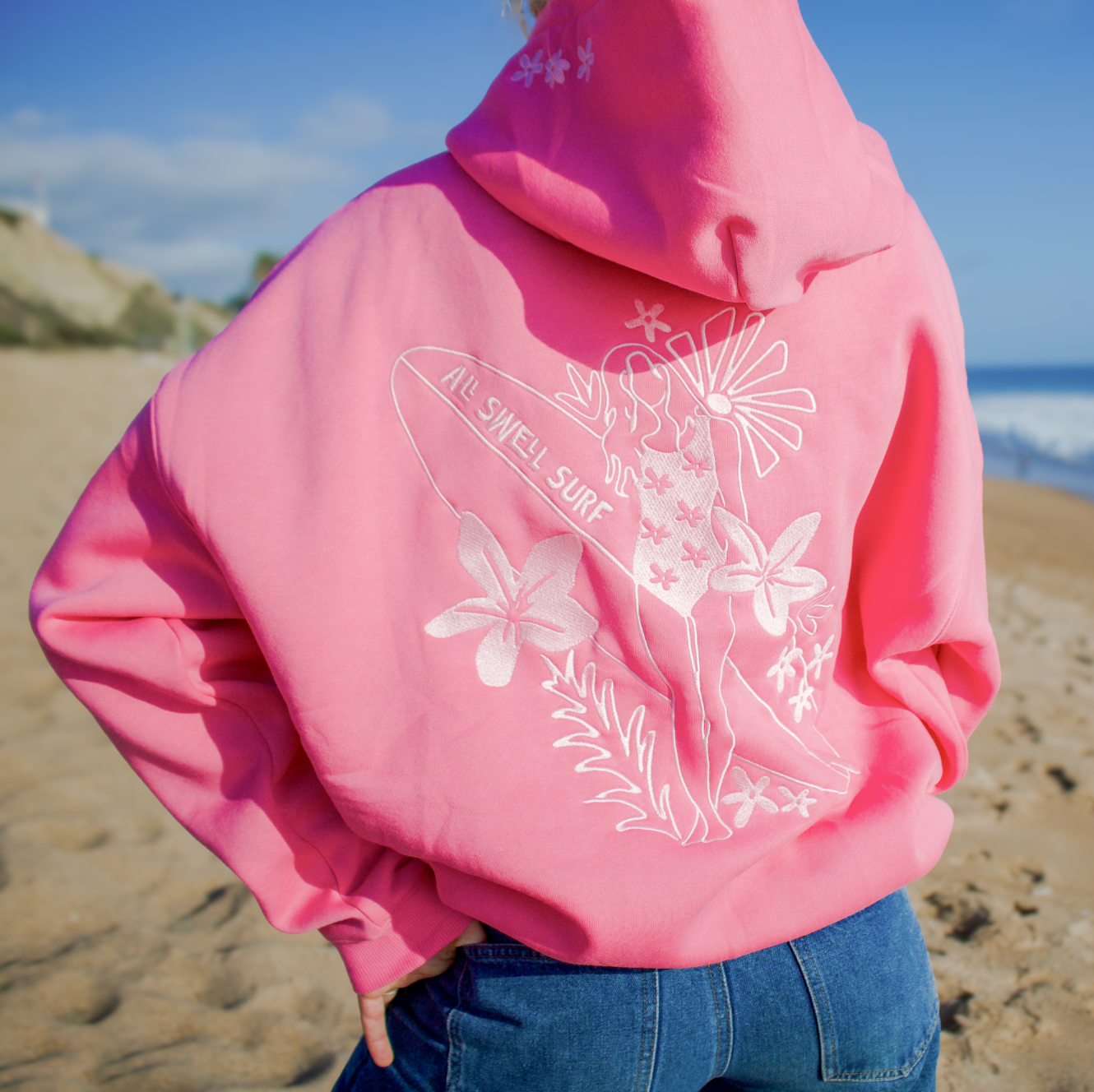All Swell Surf: Surfer Girl Bloom Embroidered Hoodie - Adult