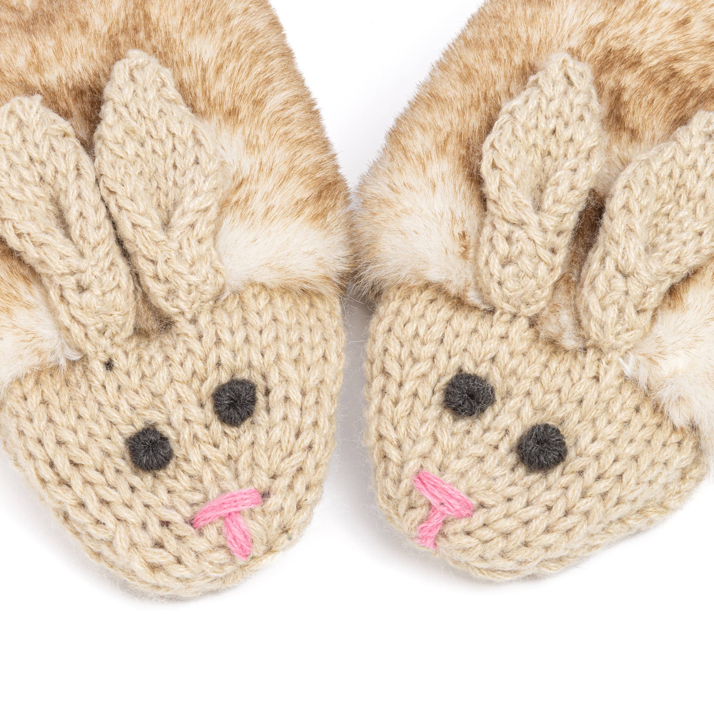 Peppercorn Kids: Knit Bunny Rabbit Mittens - Oat Beige