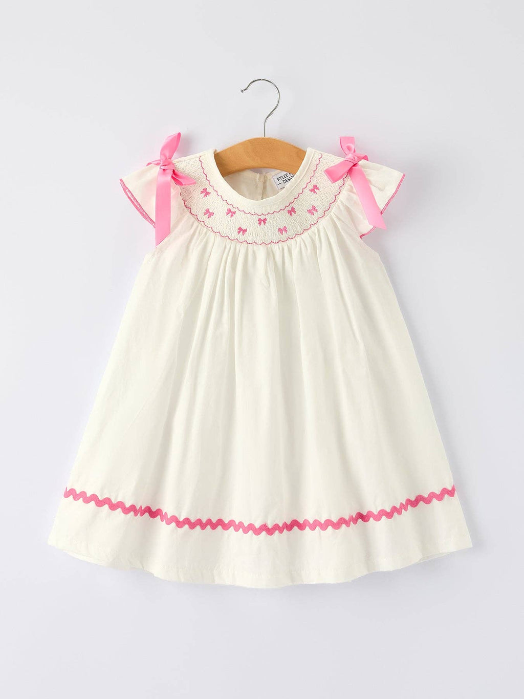Rylee Faith: Fall White Girls Dress with Pink Bow Embroidery