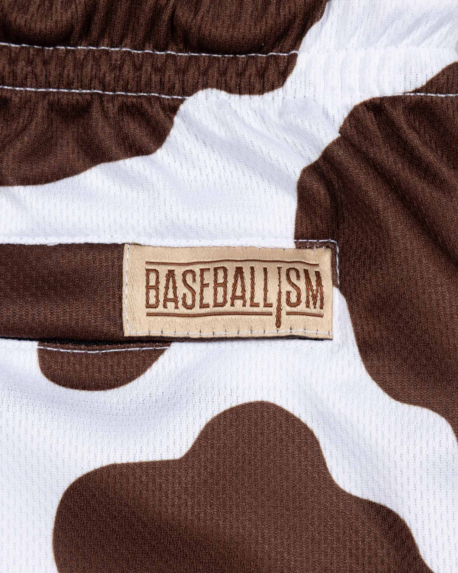 Baseballism: Moo Milk Cow Print Diamond Air Mesh Shorts (Brown) - Youth