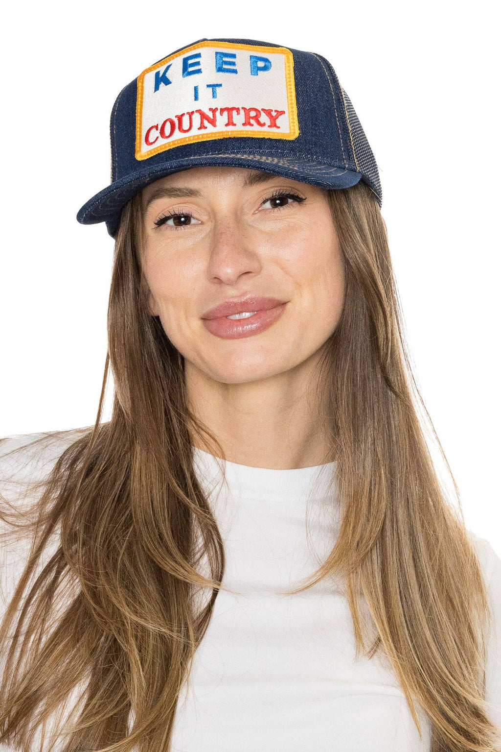 Friday Feelin': Keep It Country Trucker Hat in Denim
