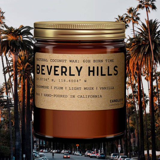 Candlefy: Beverly Hills California Scented Candle, Amber Glass