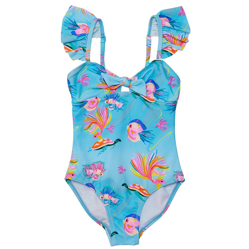 Snapper Rock Swimwear Girl's Frill Swimsuit (Kaleido Fish)