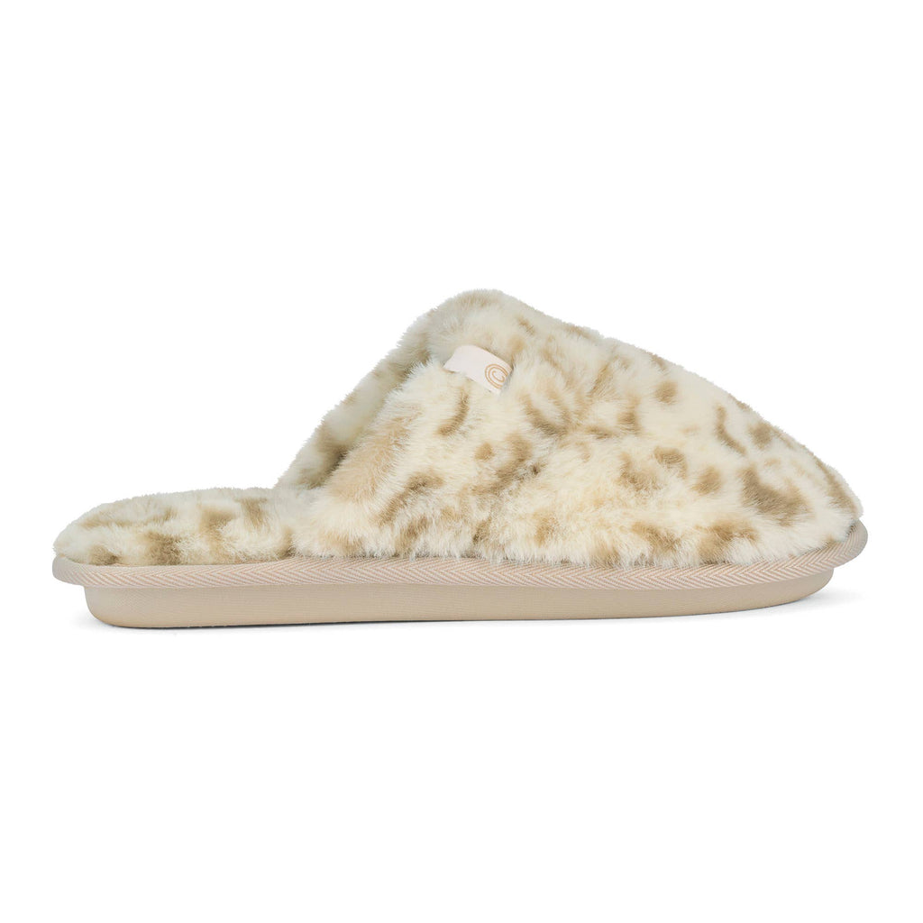 Cobian: Women's Minou Mule Warm and Fuzzy Slipper - Snow Leopard