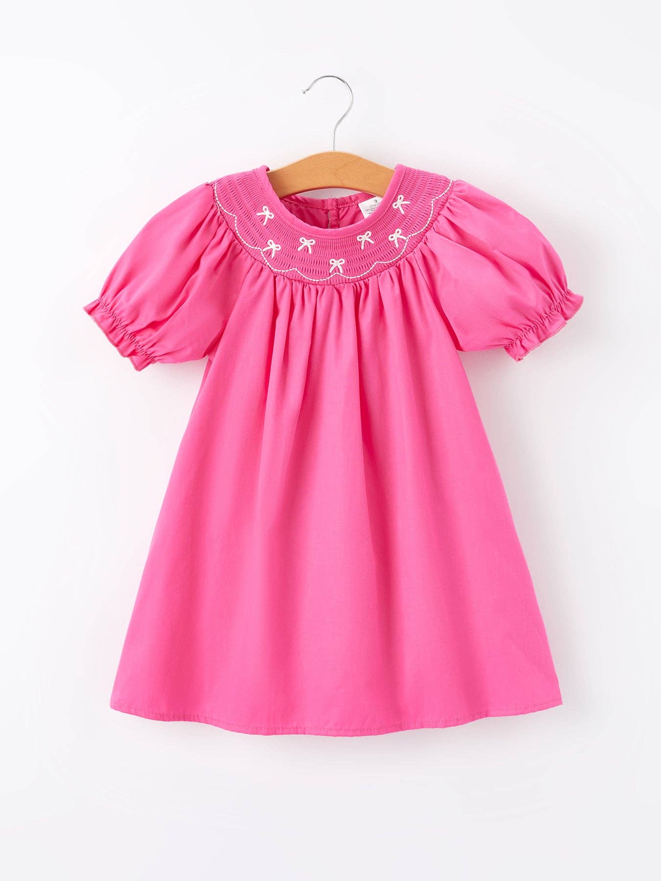 Rylee Faith: Girls Bow Smocking Embroidery Hot Pink Dress