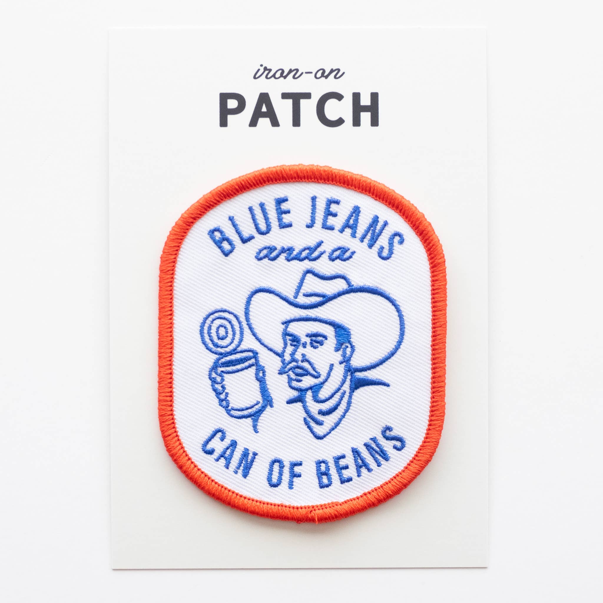 Union Made: Blue Jeans and a Can of Beans Embroidered Iron on Patch