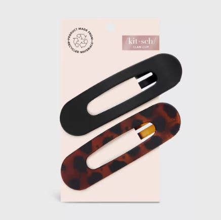 KITSCH: Flat Lay Claw Clip 2pc Flat - Black & Tort