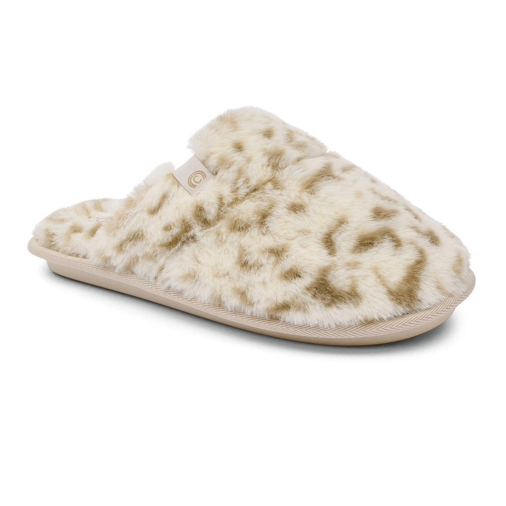 Cobian: Women's Minou Mule Warm and Fuzzy Slipper - Snow Leopard
