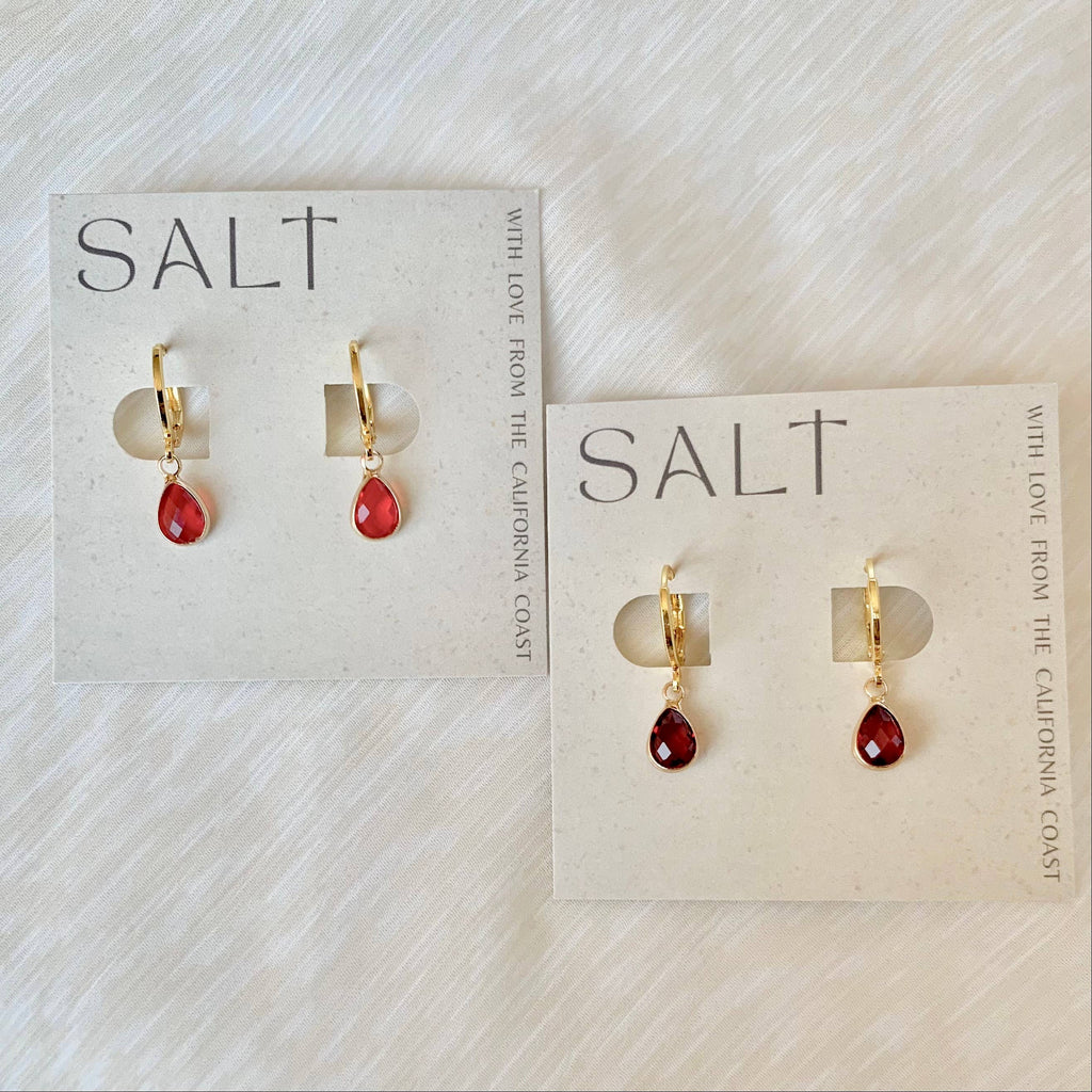 SALT by Sarah Curtis: Ruby Red Huggie Hoops