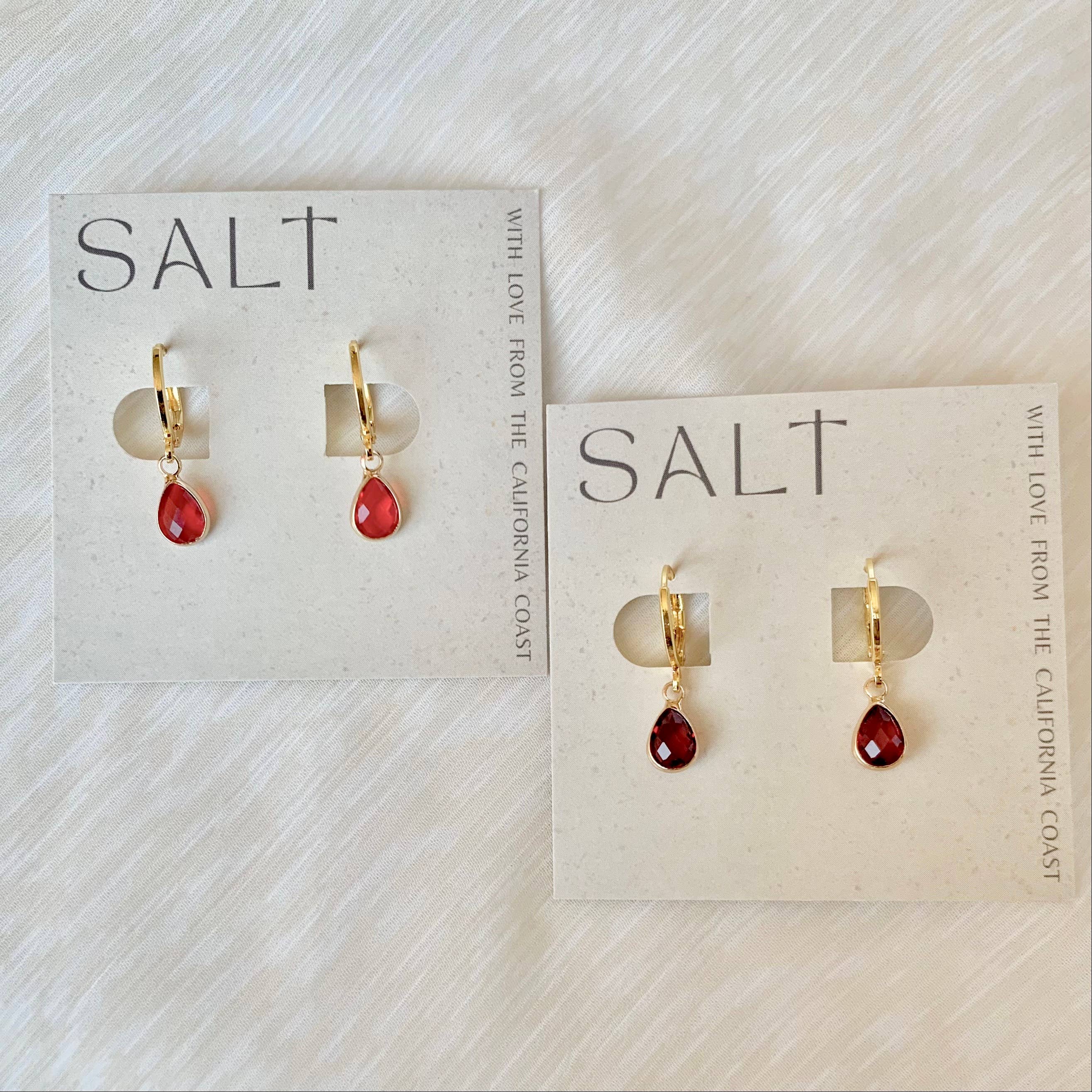 SALT by Sarah Curtis: Ruby Red Huggie Hoops