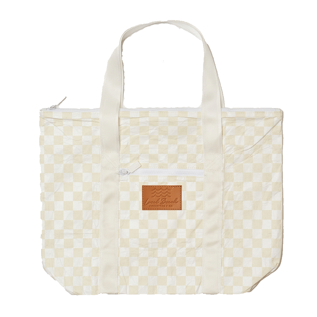 Local Beach: Checker Shoulder Water Resistant Tyvek Tote Bag