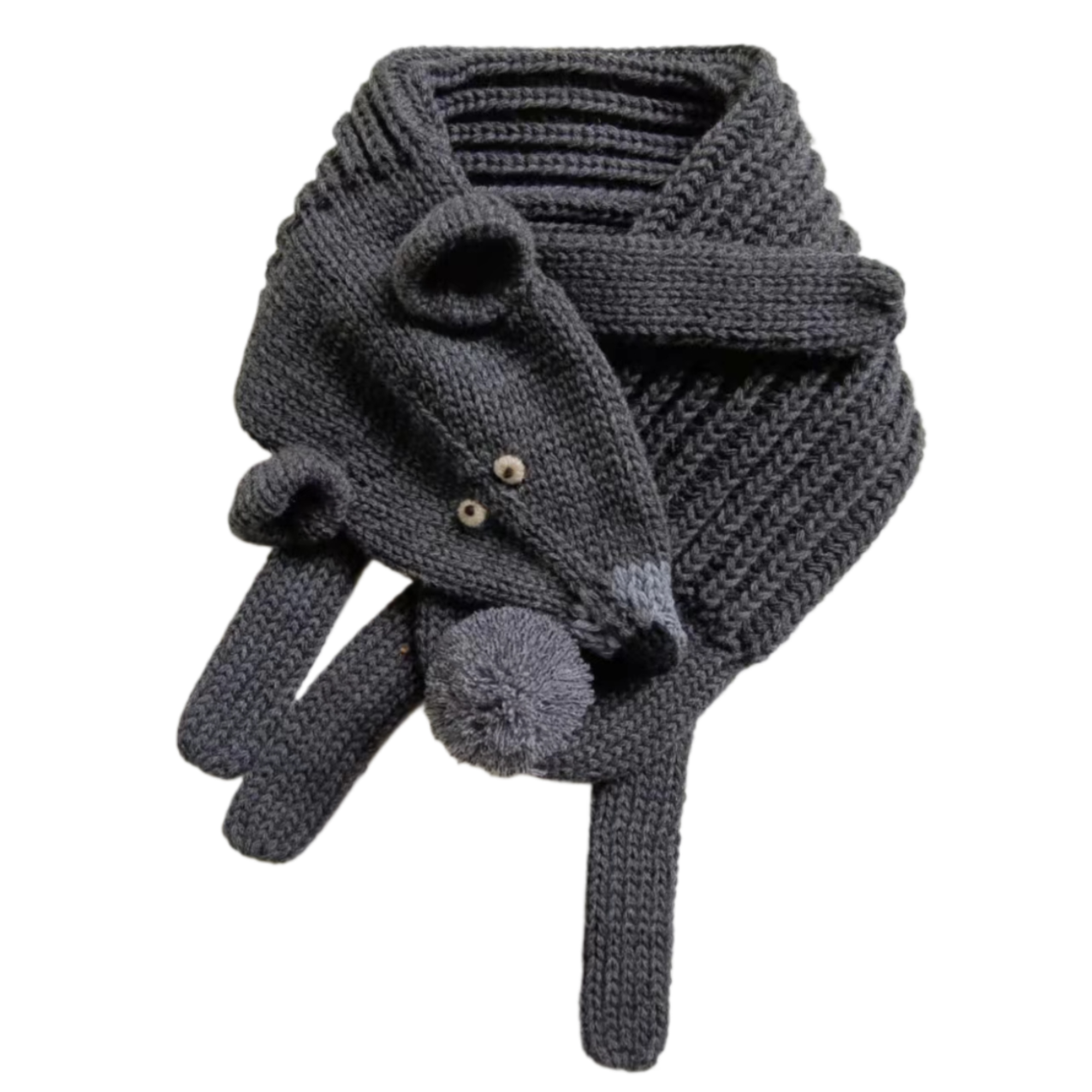 Peppercorn Kids: Knit Black Bear Scarf - Grey