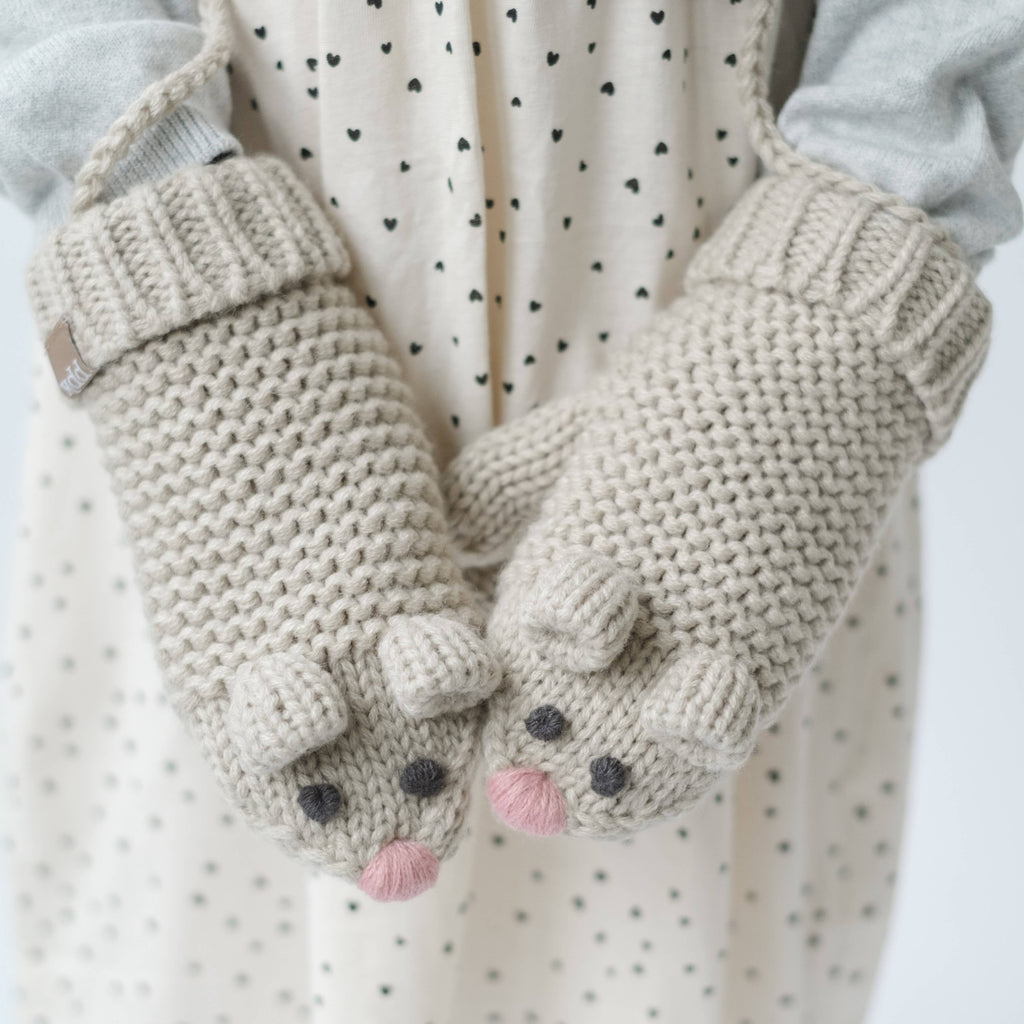 Peppercorn Kids: Knit Mouse Mittens - Oat Beige