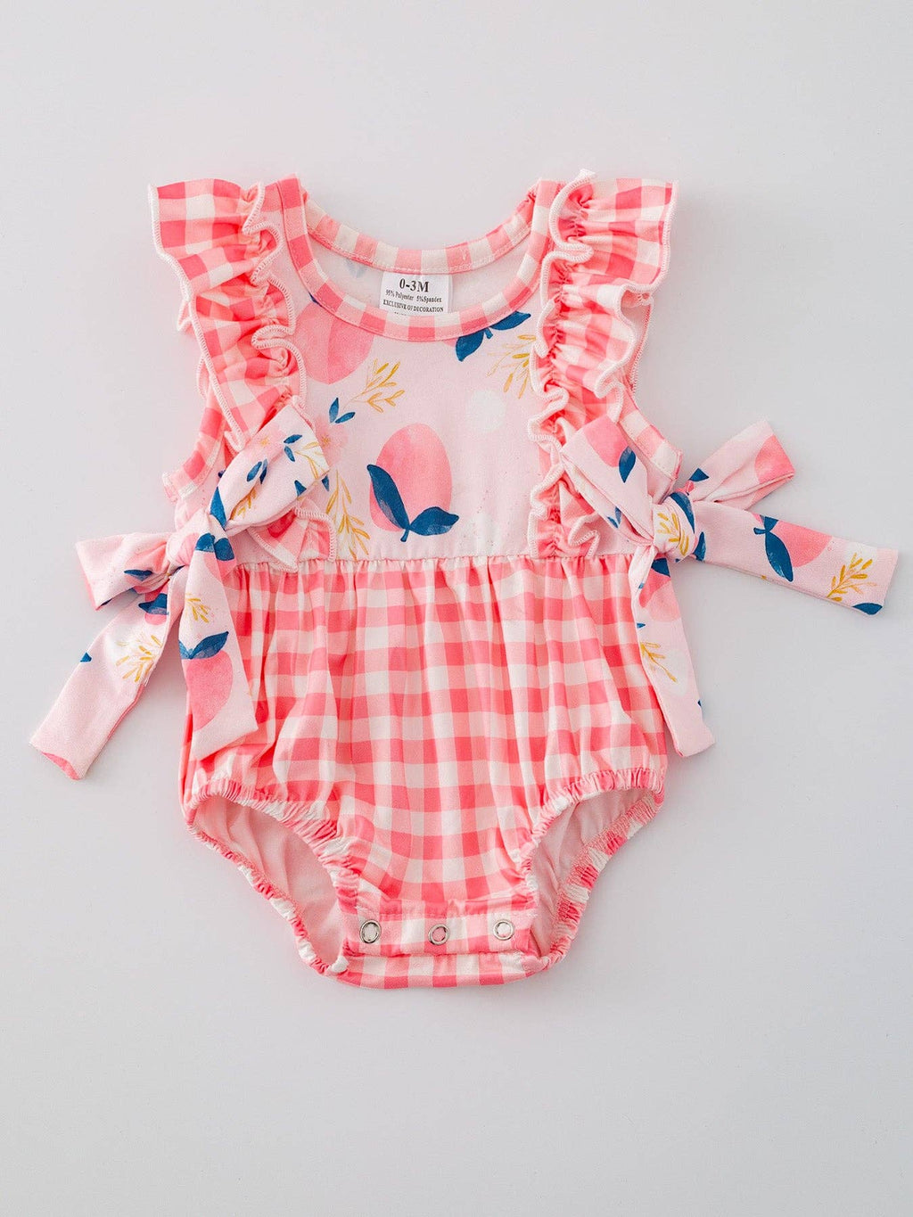 Rylee Faith: Peach Plaid Bow Ruffle Girls Romper
