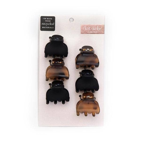 KITSCH: Recycled Plastic X-Small Claw Clips 6pc - Black & Tort