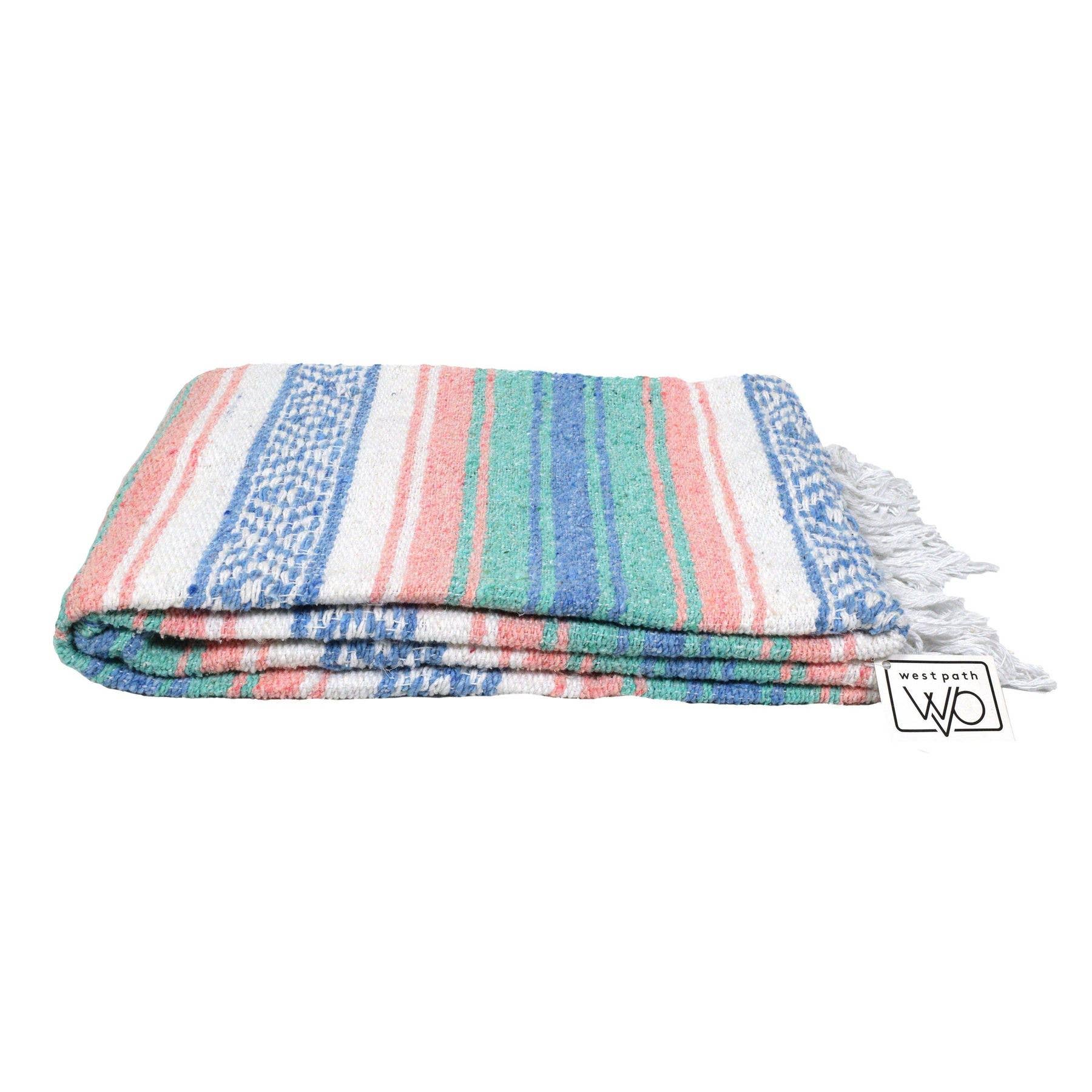 West Path:  Mexican Falsa Blanket - Mint Blue and Coral Peach