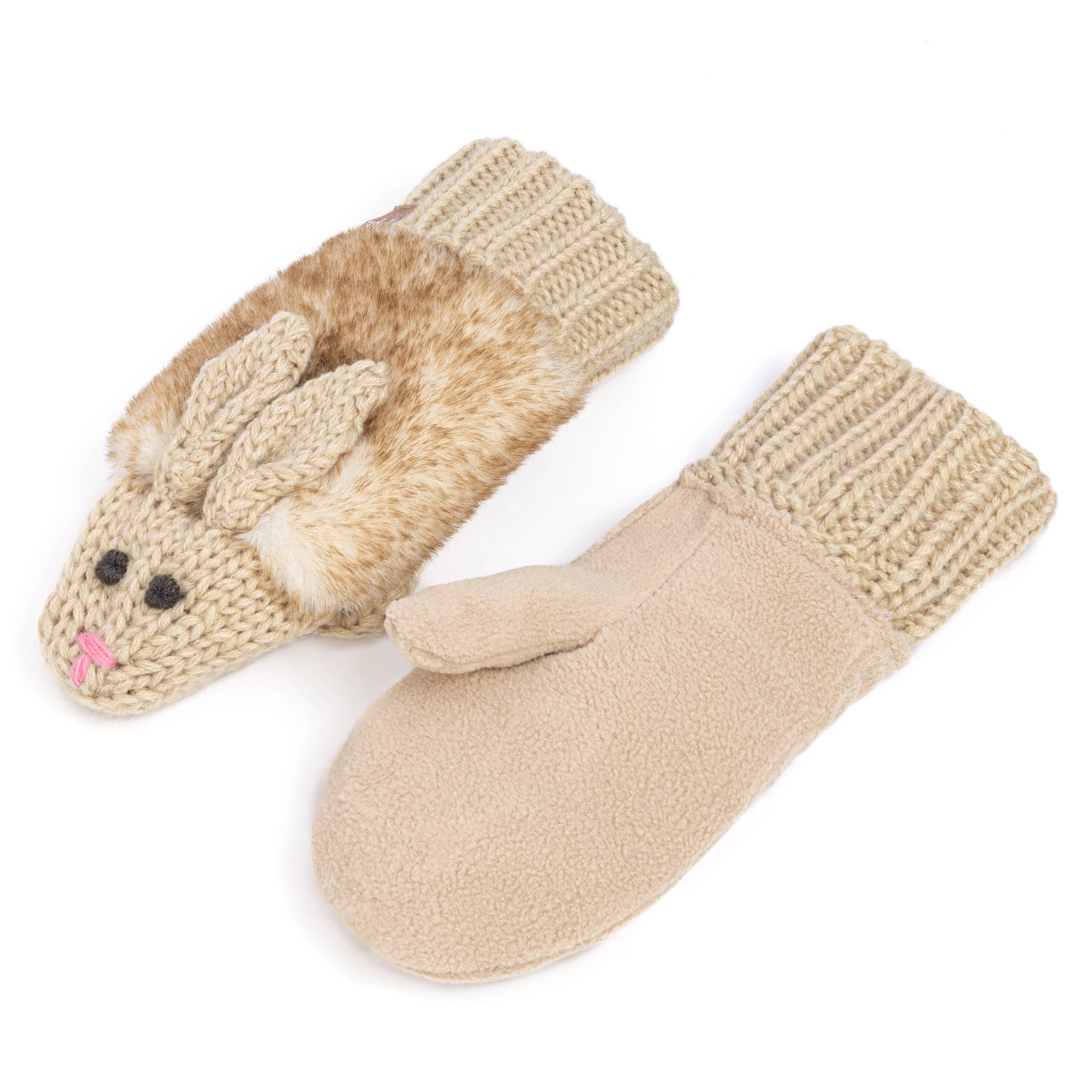 Peppercorn Kids: Knit Bunny Rabbit Mittens - Oat Beige