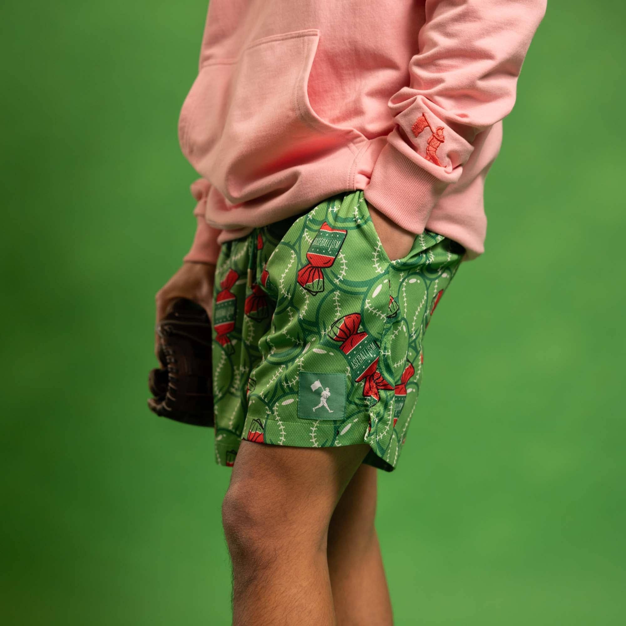 Baseballism: Doubles and Bubbles Diamond Air Mesh Shorts (Walk-Off Watermelon) - Youth