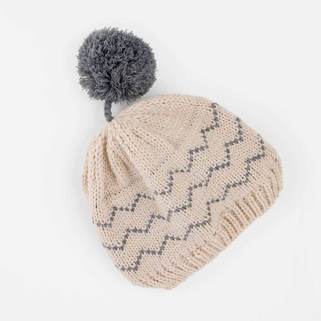 Peppercorn Kids: Zigzag Patterned Knit Beanie - Oat/Grey