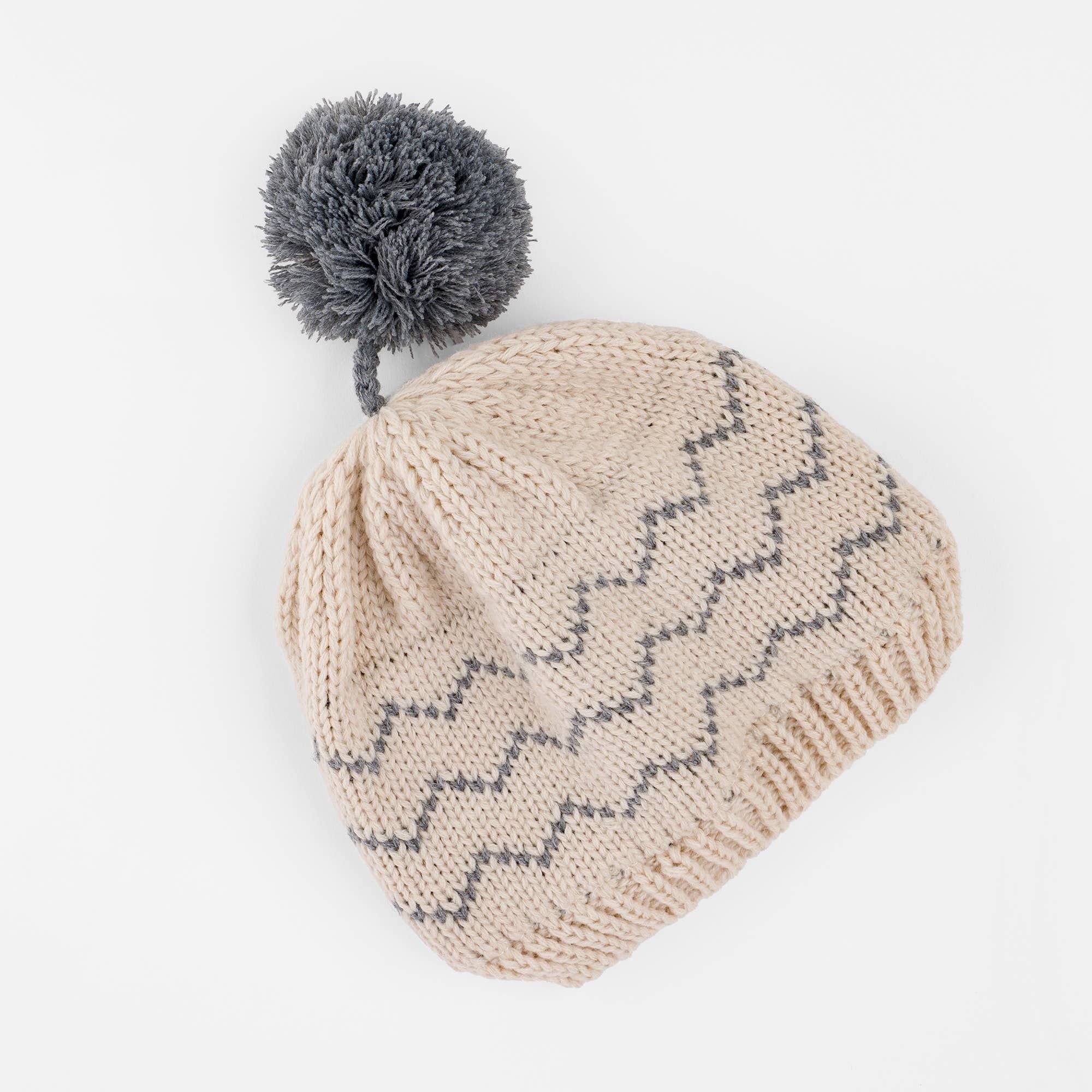 Peppercorn Kids: Zigzag Patterned Knit Beanie - Oat/Grey