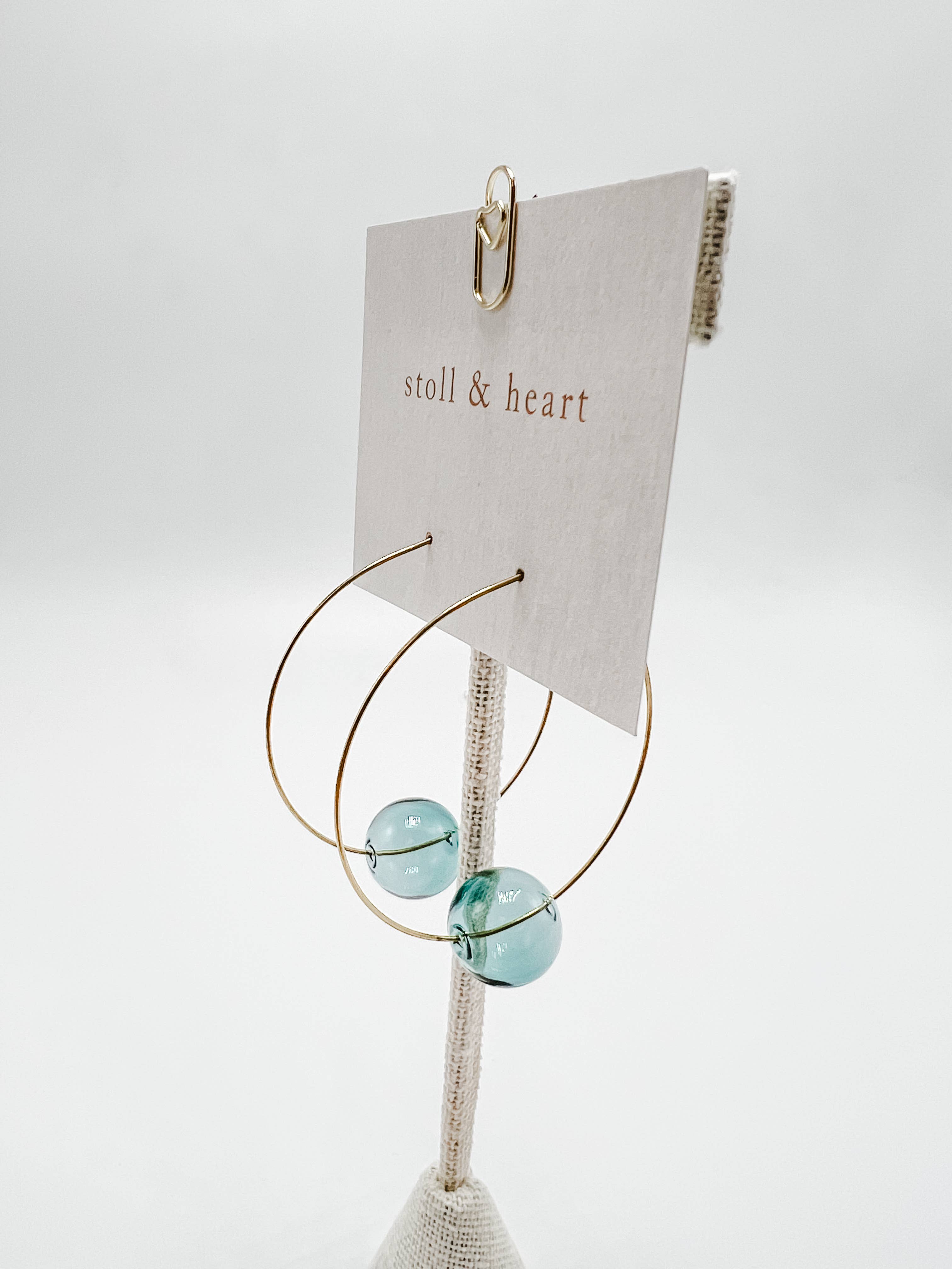 Stoll & Heart Blown Glass Hoop Earrings - Blue