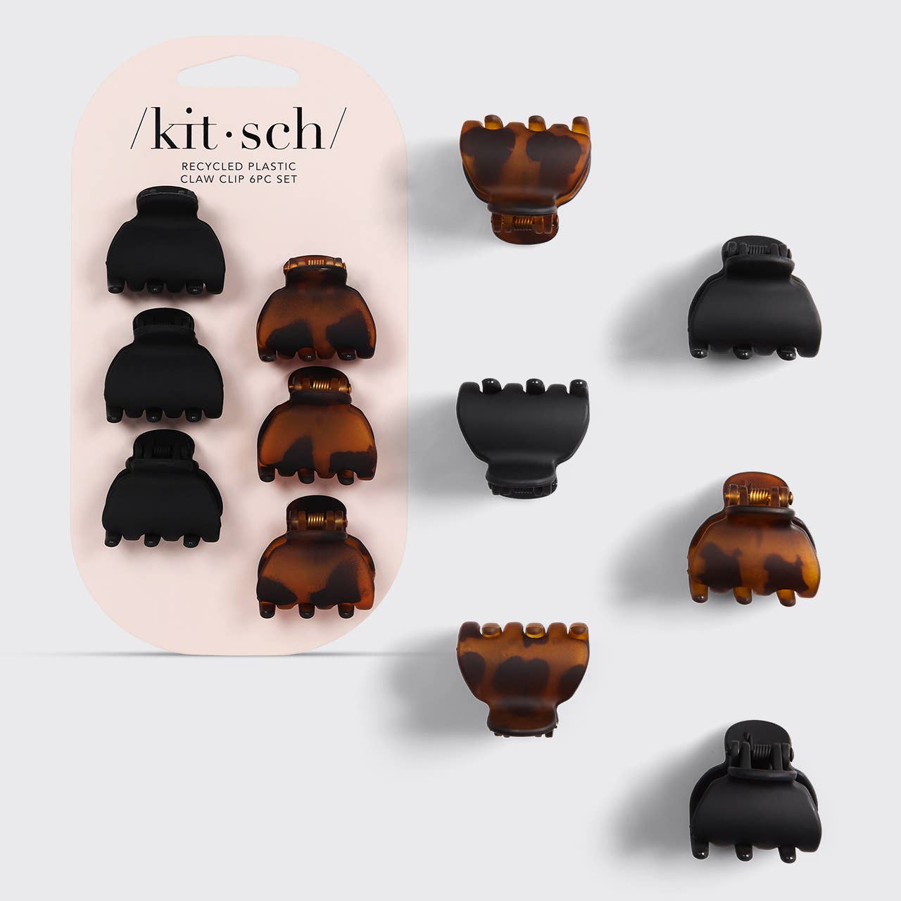 KITSCH: Recycled Plastic X-Small Claw Clips 6pc - Black & Tort