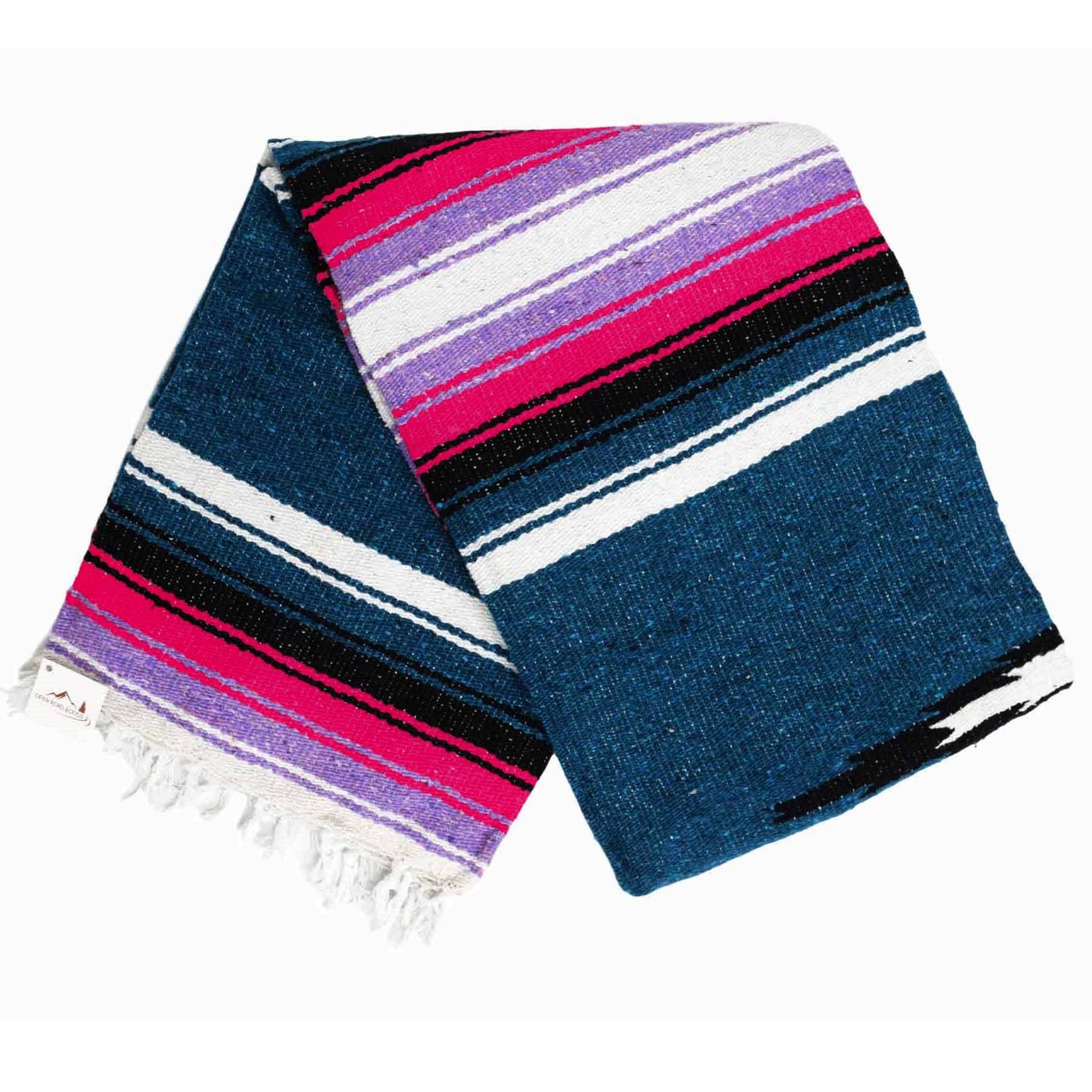 West Path: Mexican Serape Blanket - Aegean Blue and Pink