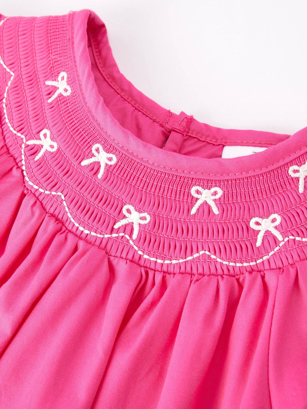 Rylee Faith: Girls Bow Smocking Embroidery Hot Pink Dress