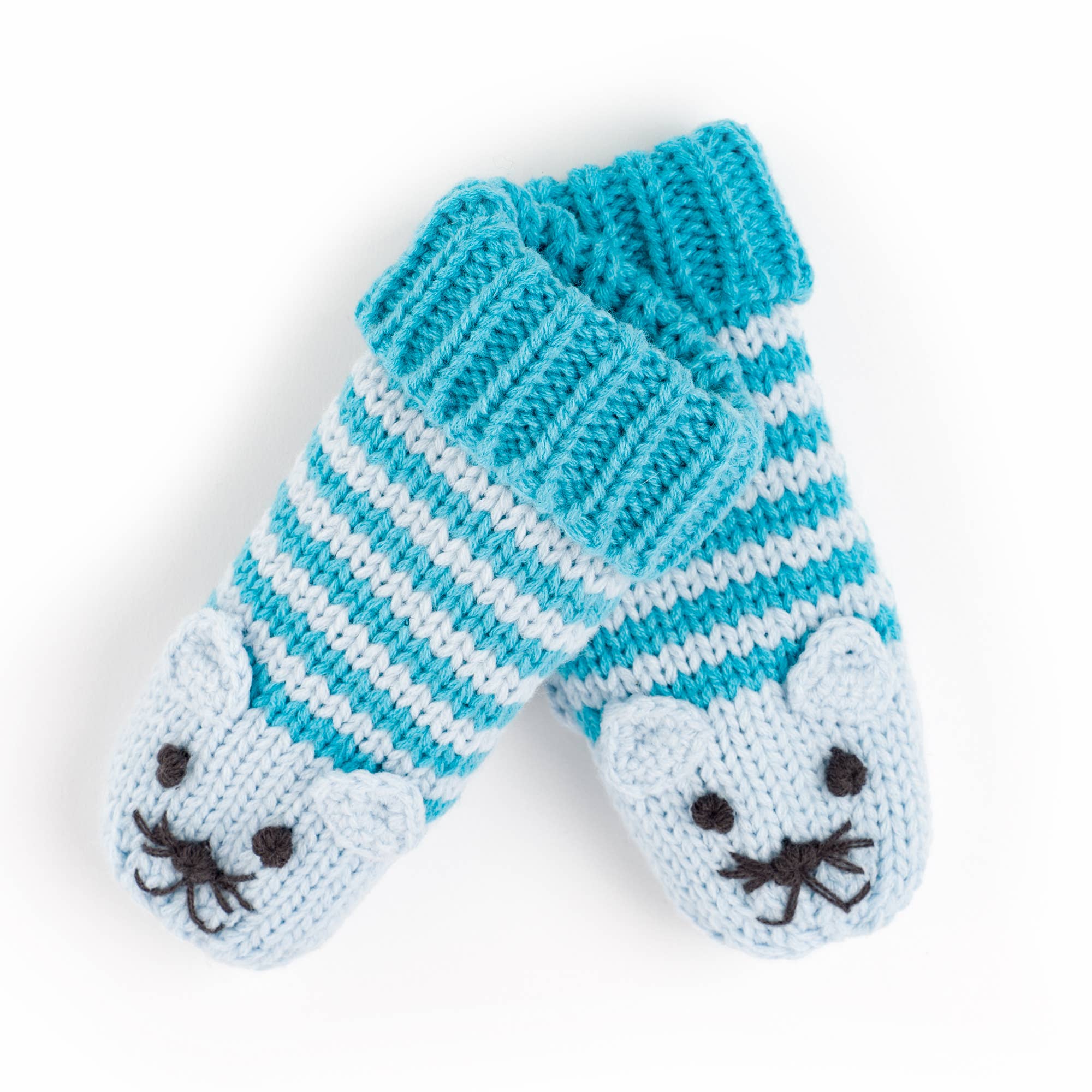 Peppercorn Kids: Knit Kitty Cat Mittens - Blue