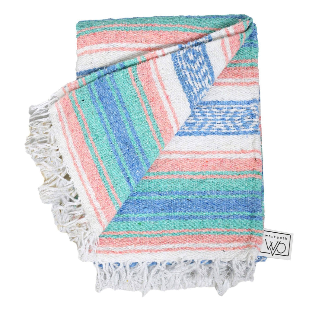 West Path:  Mexican Falsa Blanket - Mint Blue and Coral Peach