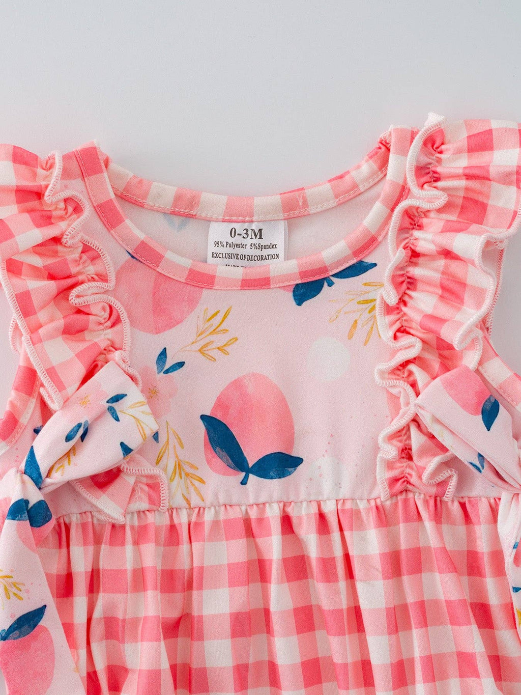Rylee Faith: Peach Plaid Bow Ruffle Girls Romper