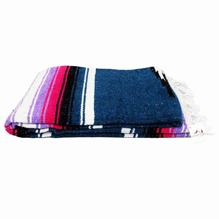 West Path: Mexican Serape Blanket - Aegean Blue and Pink