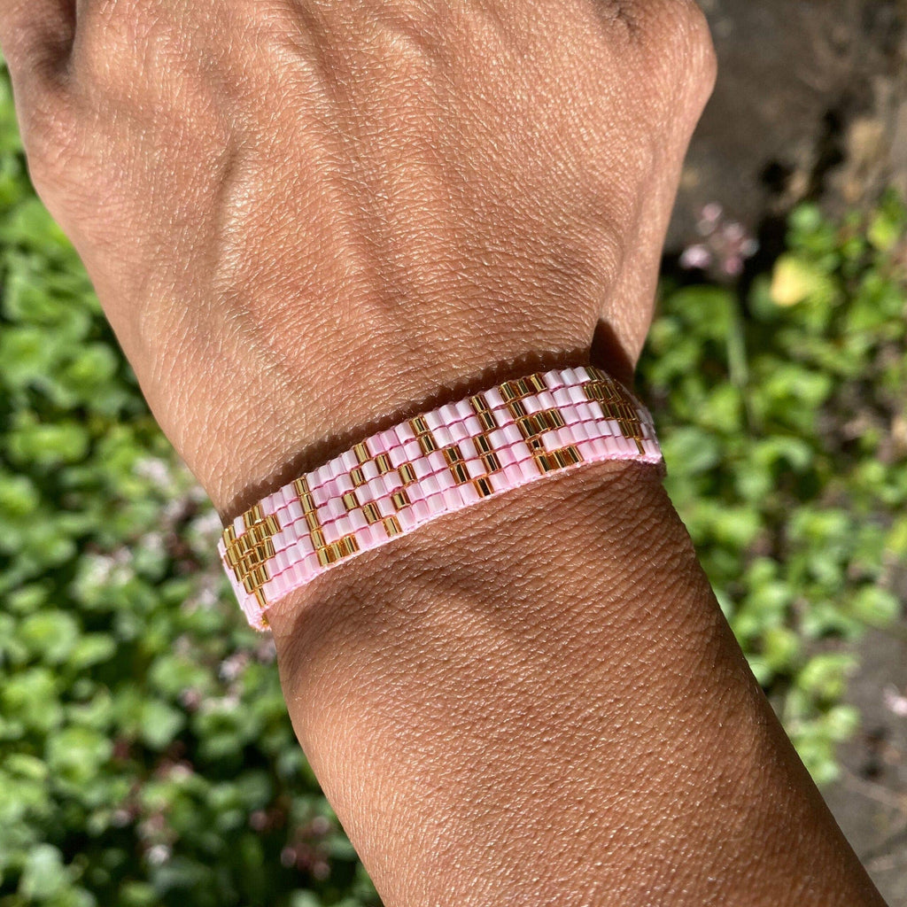 Love Is Project: Seed Bead LOVE with Hearts Bracelet - Light Pink