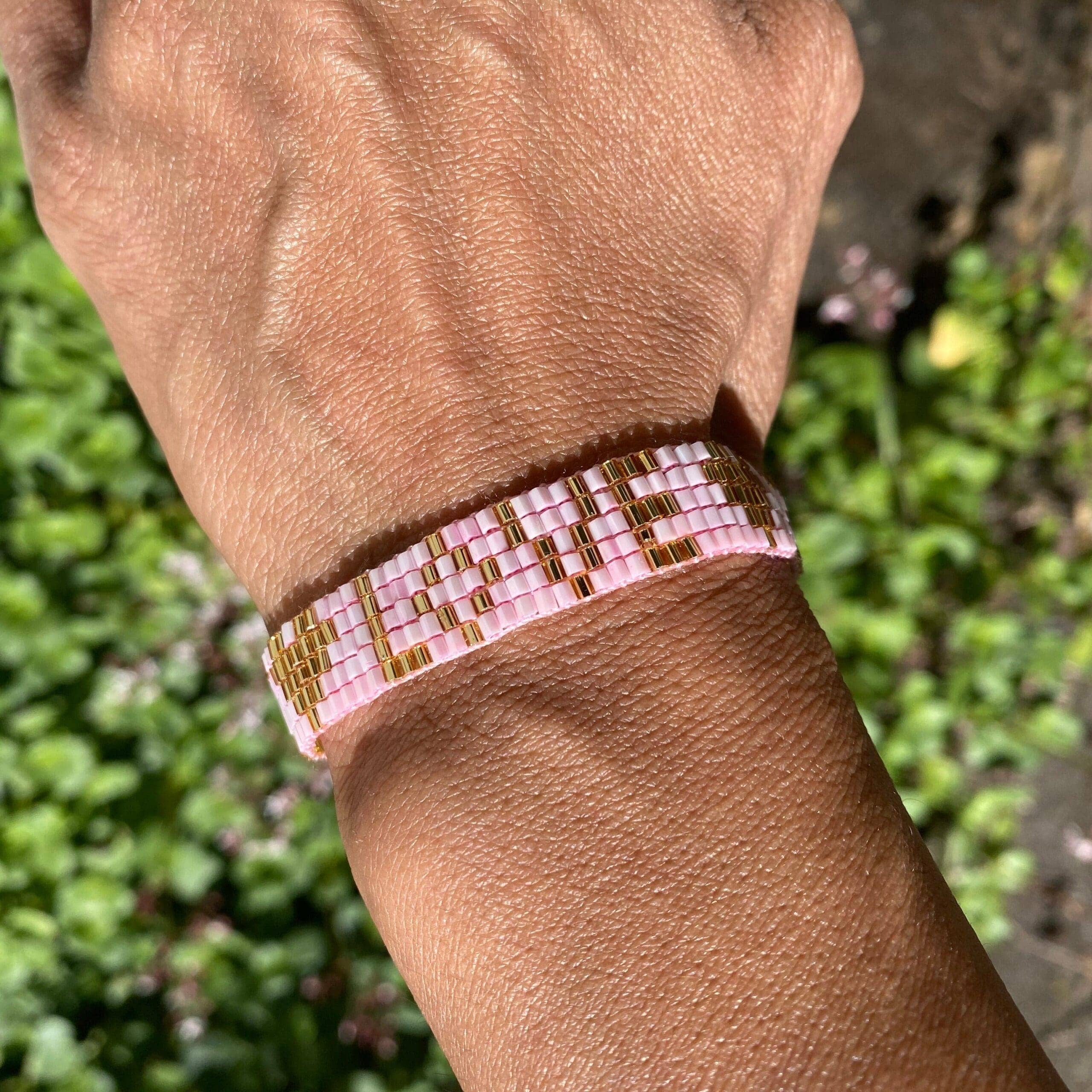 Love Is Project: Seed Bead LOVE with Hearts Bracelet - Light Pink