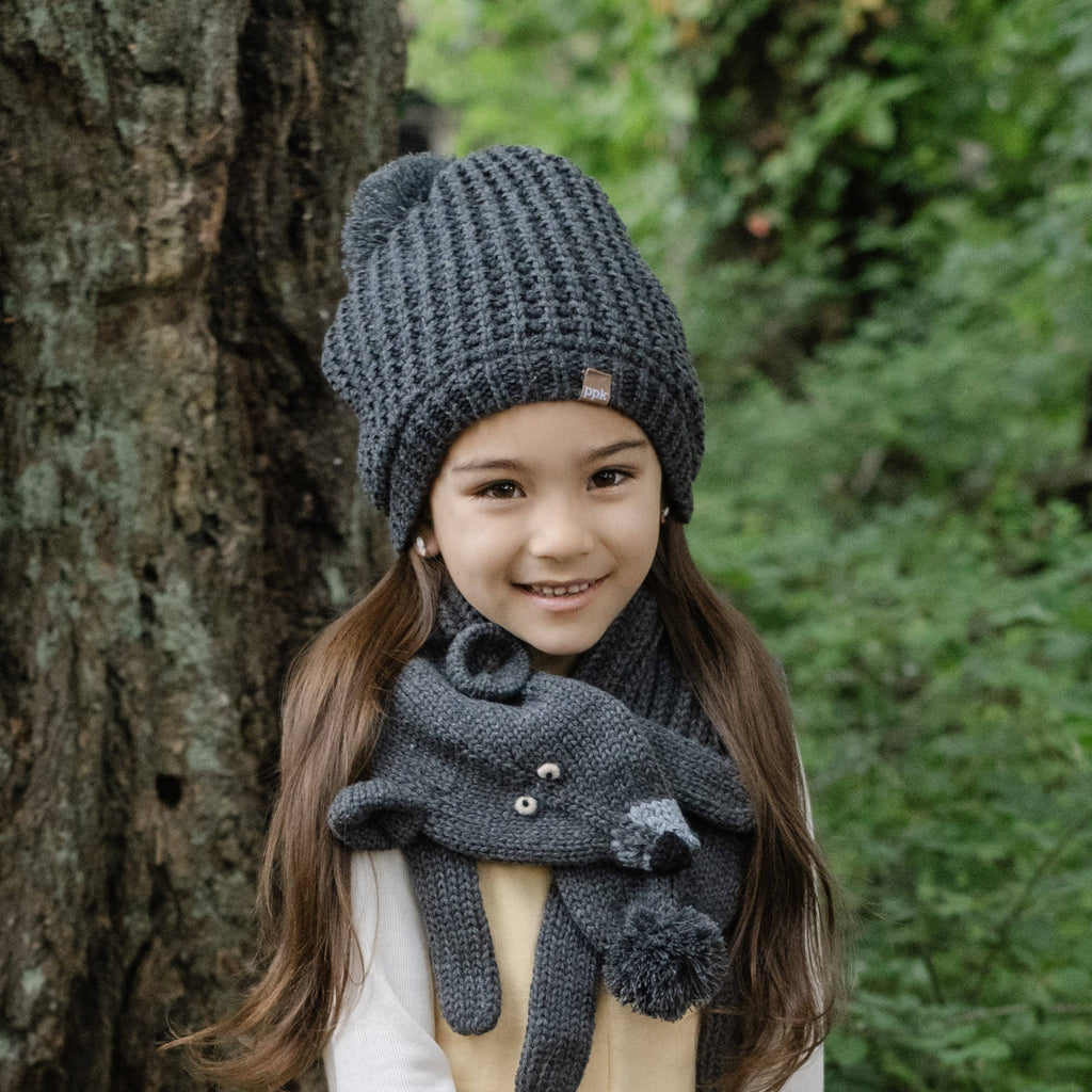 Peppercorn Kids: Knit Textured Pompom Beanie - Black